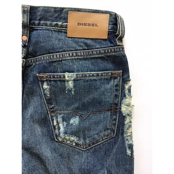 $298 Diesel Men’s Mharky Slim Skinny Cropped Jeans 084ZM Destroyed Size W28